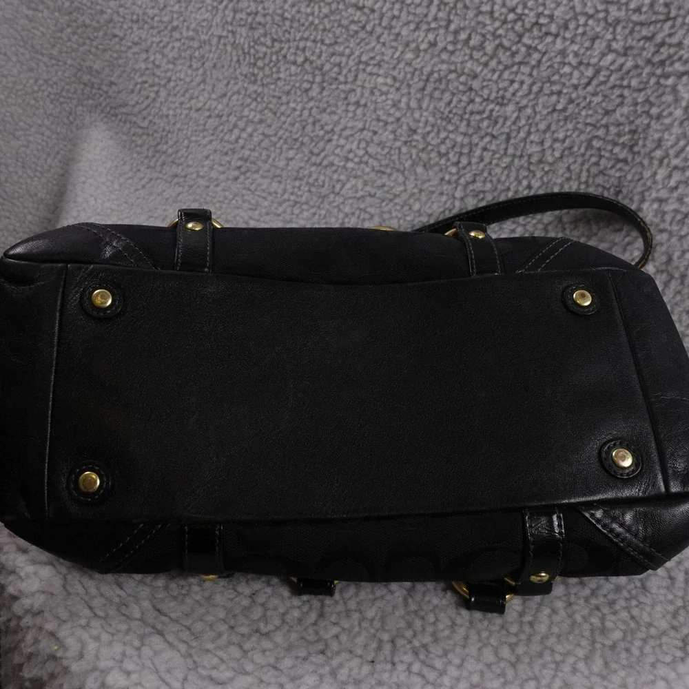 Coach Signature Hampton Satchel Black Jacquard Leather Handbag 10630‎